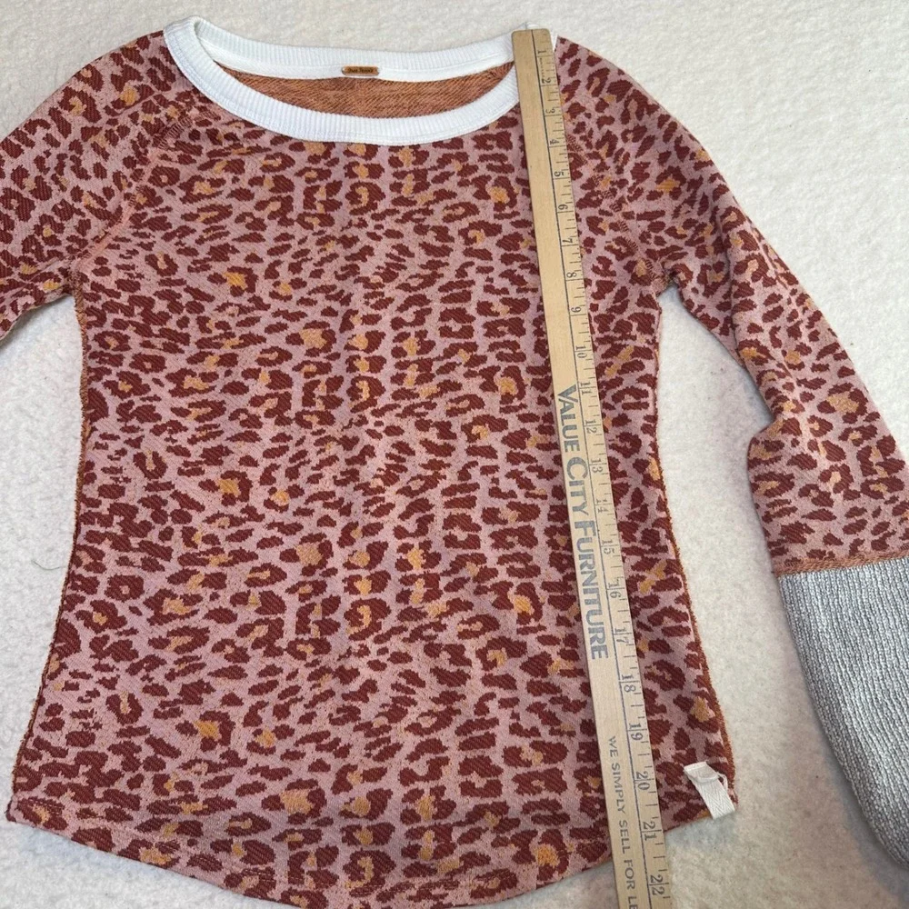 Free‎ People Bohemian Leopard Print Thermal Long Sleeve Top  Small Y2K Indie